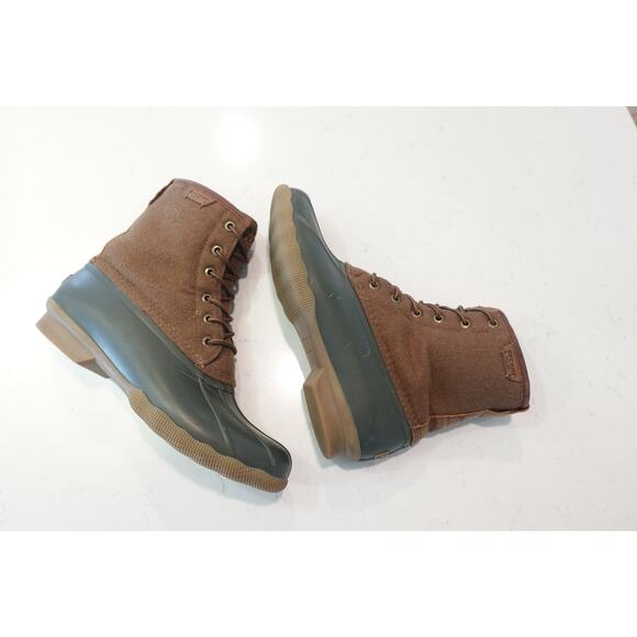 Men Sperry Brewster Waterproof /lace up ankle Rain Boot Olive/Brown - Picture 5 of 16